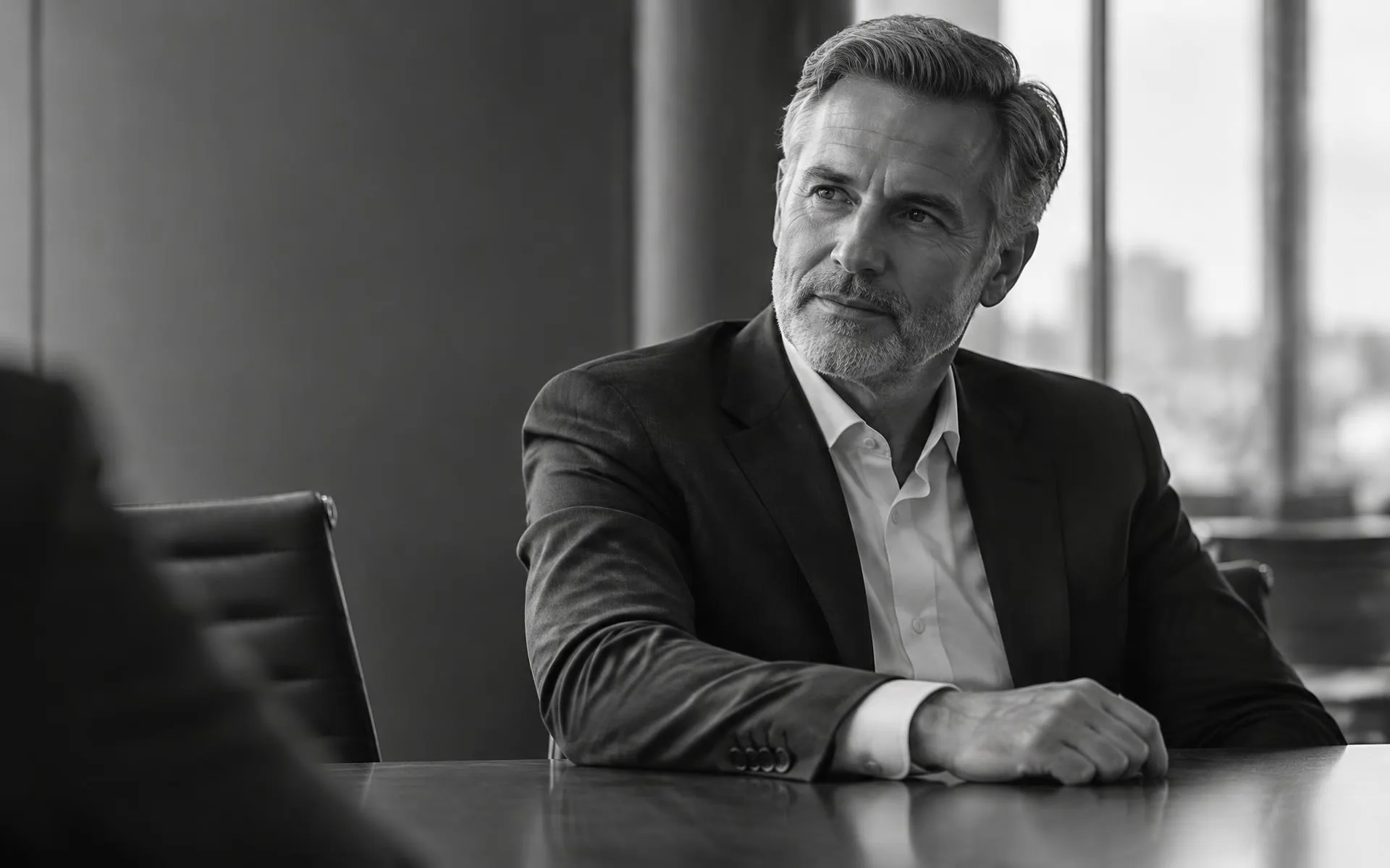 Senior executive listening attentively during a discussion in a modern boardroom