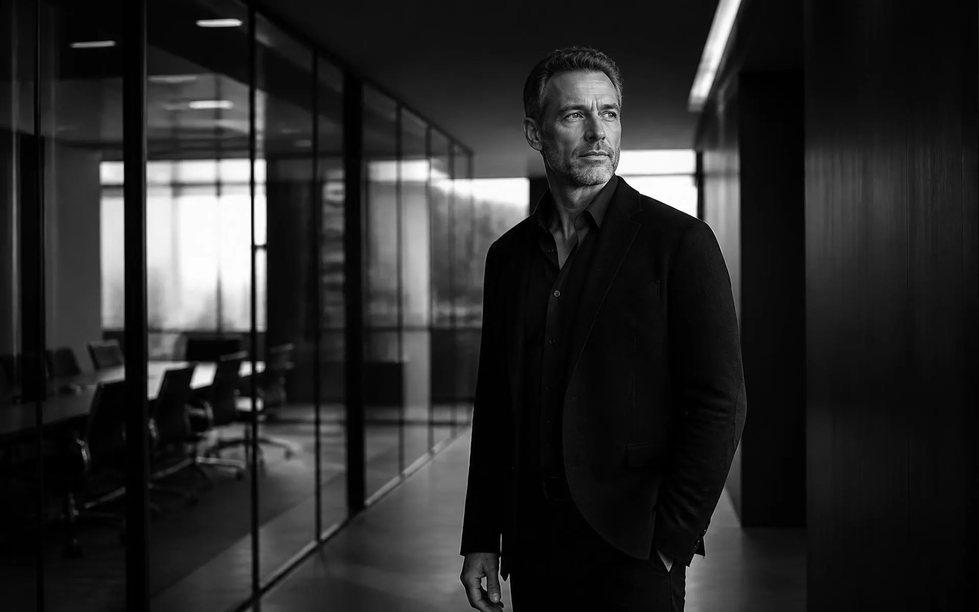 Executive leader remaining composed while preparing for a high-stakes decision